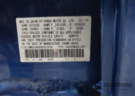 2010 Honda Fit Sport from USA, damaged, VIN JHMGE8H4XAC021670